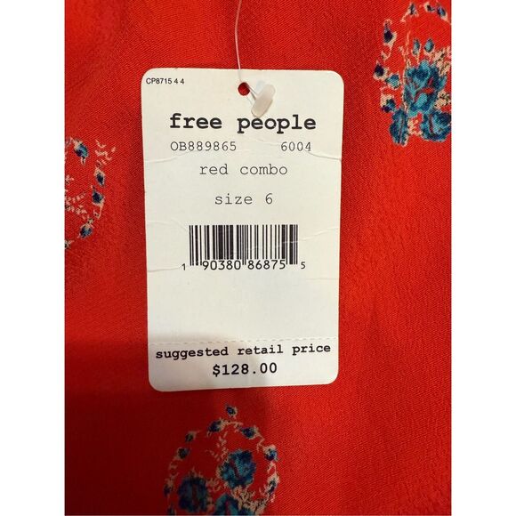 🌺NEW Free People Mockingbird Coral Red Floral Print Backless Mini Dress Sz 6 - Picture 12 of 14